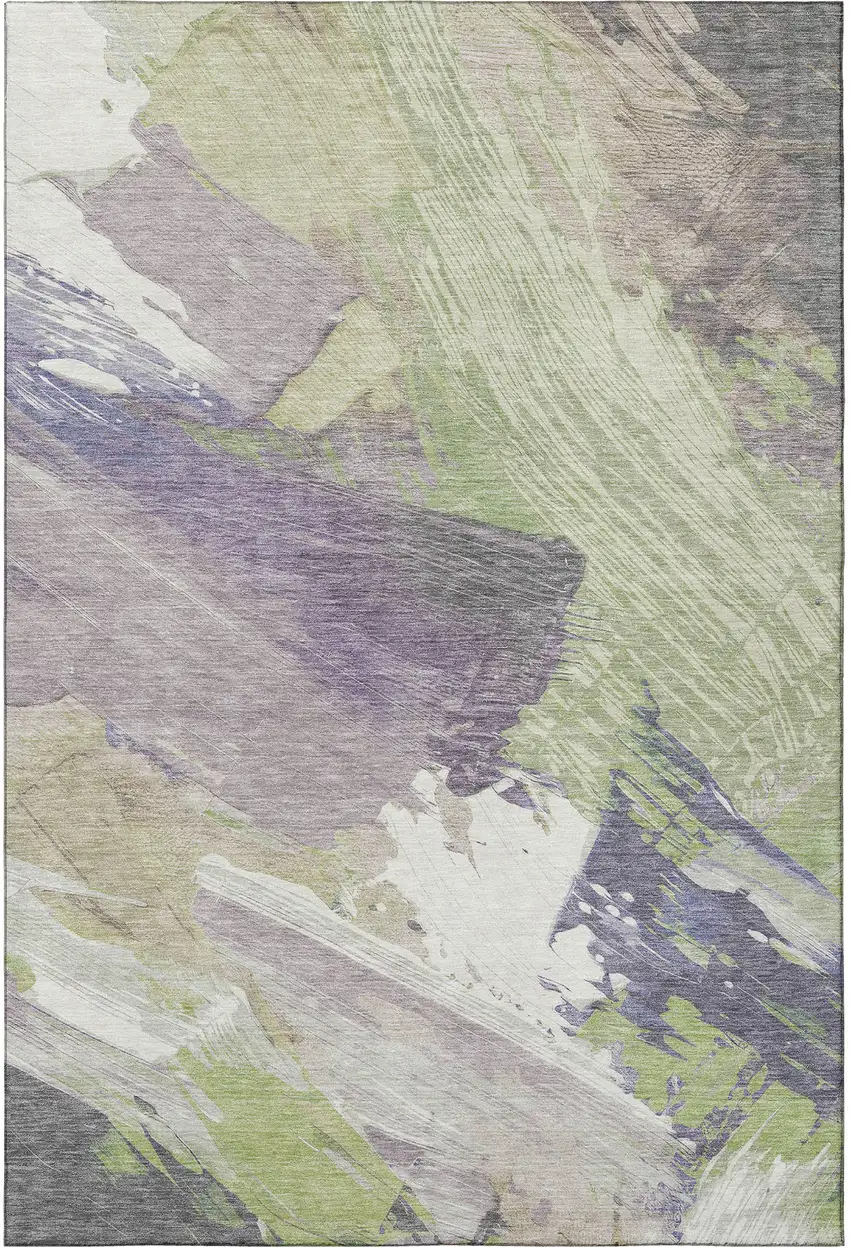 Artichoke Green Ivory And Taupe Abstract Washable Area Rug With UV Protection Photo 4