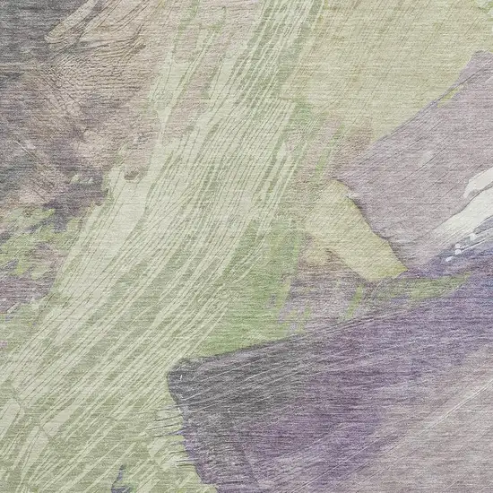 Artichoke Green Ivory And Taupe Abstract Washable Area Rug With UV Protection Photo 2