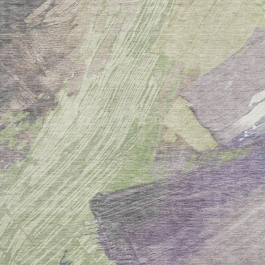 Artichoke Green Ivory And Taupe Abstract Washable Area Rug With UV Protection Photo 2