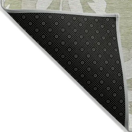 Artichoke Green Ivory And Taupe Floral Washable Indoor Outdoor Area Rug Photo 4