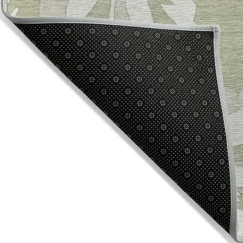 Artichoke Green Ivory And Taupe Floral Washable Indoor Outdoor Area Rug Photo 4