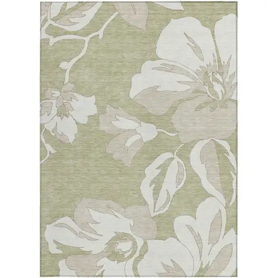 Artichoke Green Ivory And Taupe Floral Washable Indoor Outdoor Area Rug Photo 7