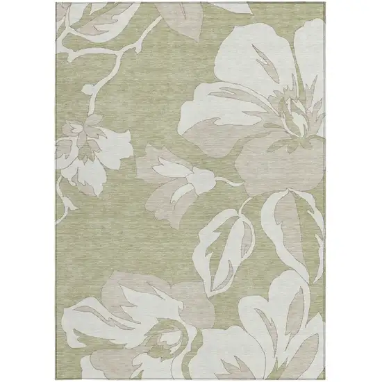Artichoke Green Ivory And Taupe Floral Washable Indoor Outdoor Area Rug Photo 7
