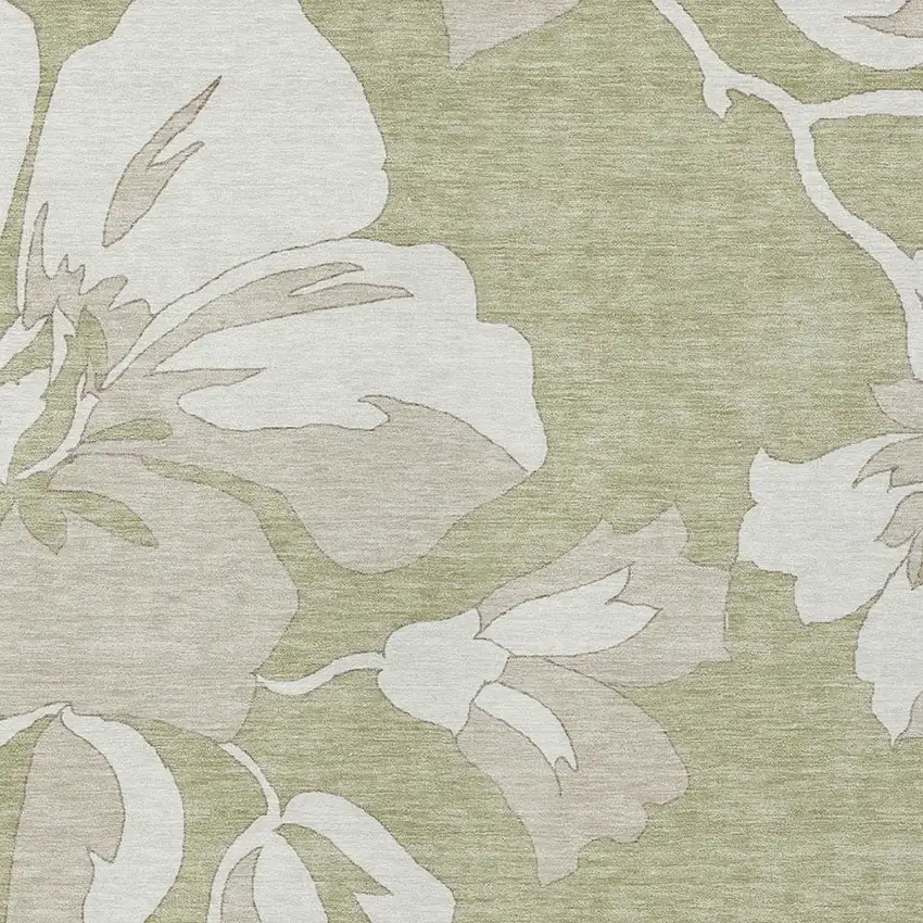 Artichoke Green Ivory And Taupe Floral Washable Indoor Outdoor Area Rug Photo 7