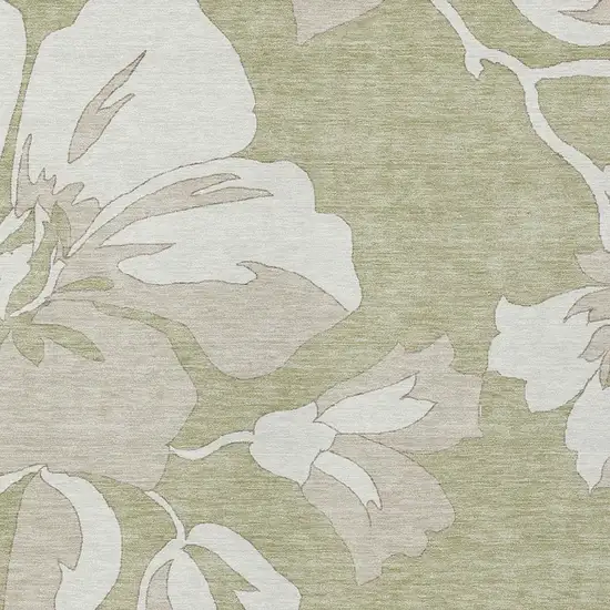 Artichoke Green Ivory And Taupe Floral Washable Indoor Outdoor Area Rug Photo 7