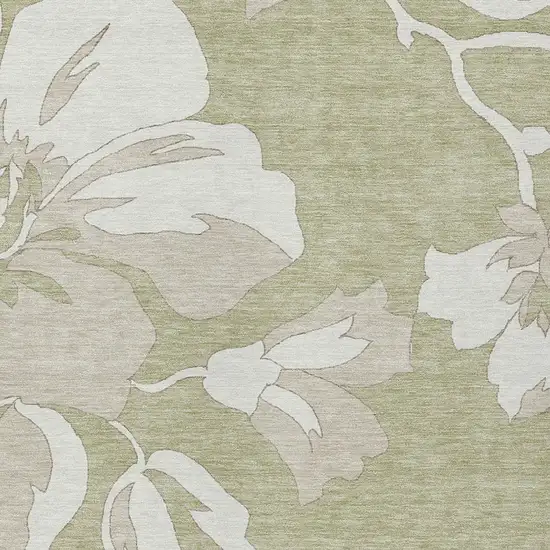Artichoke Green Ivory And Taupe Floral Washable Indoor Outdoor Area Rug Photo 7