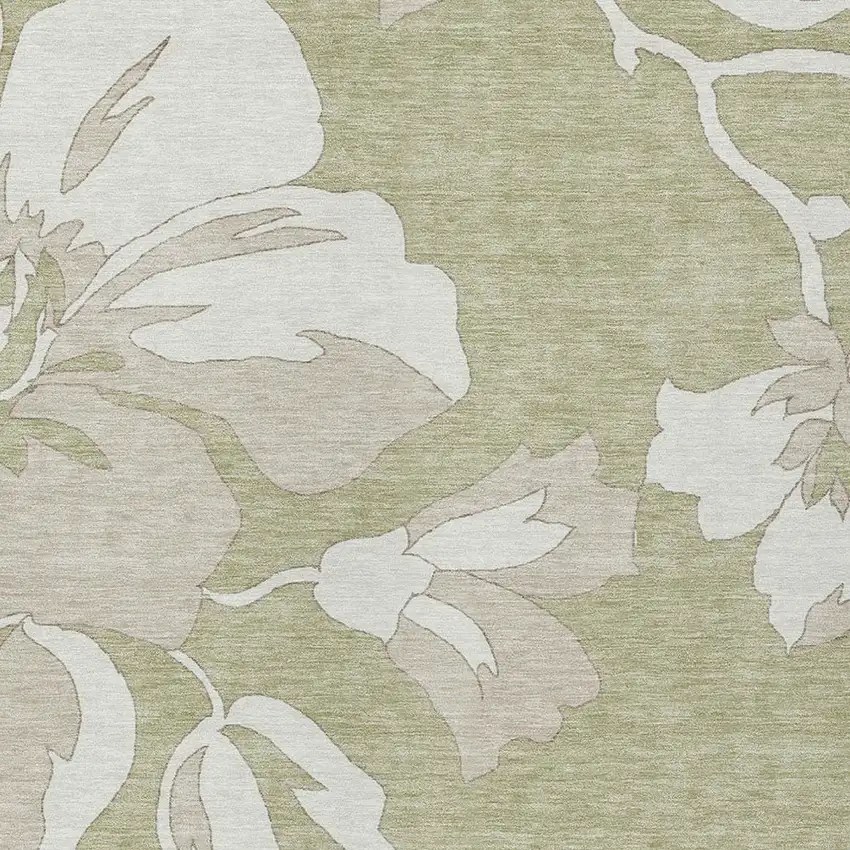 Artichoke Green Ivory And Taupe Floral Washable Indoor Outdoor Area Rug Photo 7