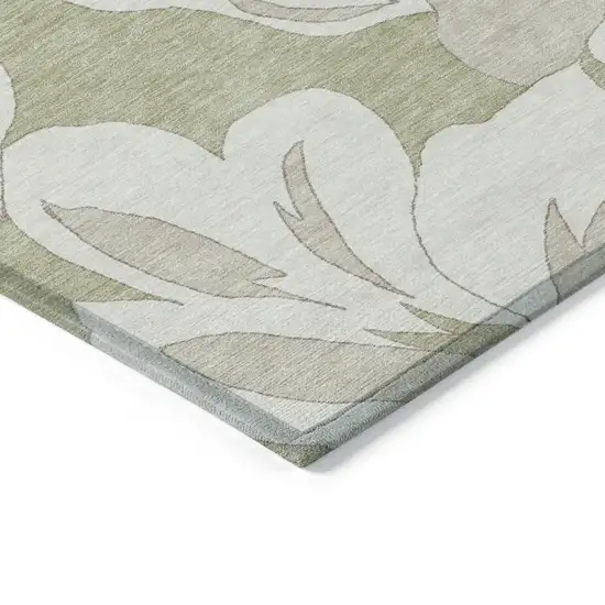Artichoke Green Ivory And Taupe Floral Washable Indoor Outdoor Area Rug Photo 5