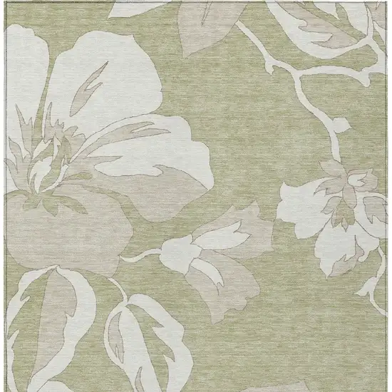 Artichoke Green Ivory And Taupe Floral Washable Indoor Outdoor Area Rug Photo 8