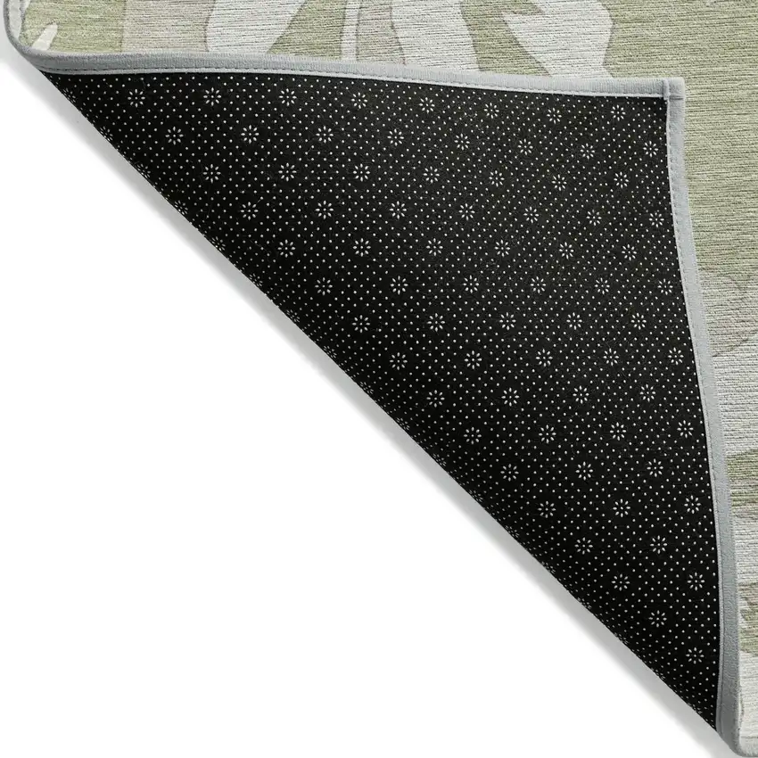 Artichoke Green Ivory And Taupe Floral Washable Indoor Outdoor Area Rug Photo 4