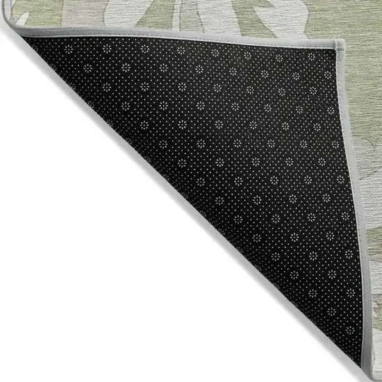 Artichoke Green Ivory And Taupe Floral Washable Indoor Outdoor Area Rug Photo 4