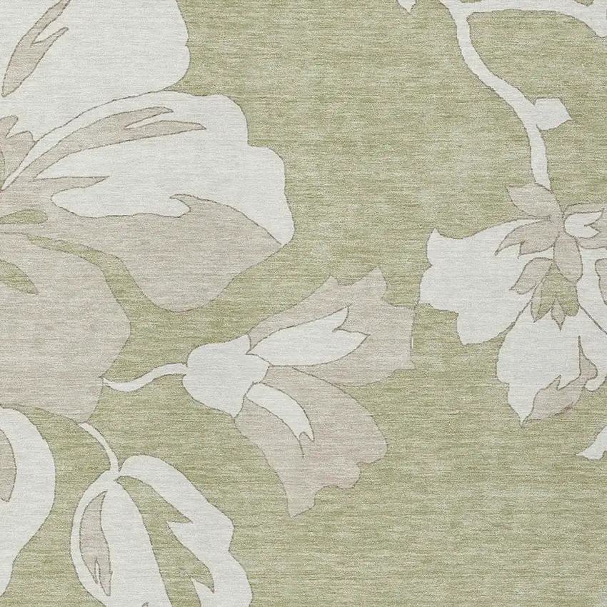 Artichoke Green Ivory And Taupe Floral Washable Indoor Outdoor Area Rug Photo 7