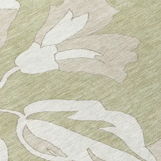 Artichoke Green Ivory And Taupe Floral Washable Indoor Outdoor Area Rug Photo 6