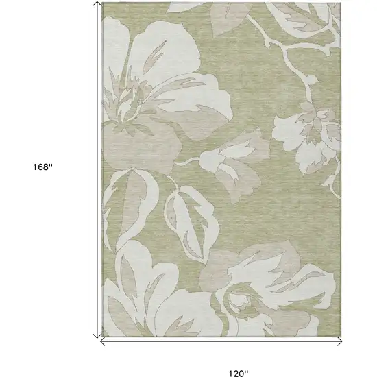 Artichoke Green Ivory And Taupe Floral Washable Indoor Outdoor Area Rug Photo 3