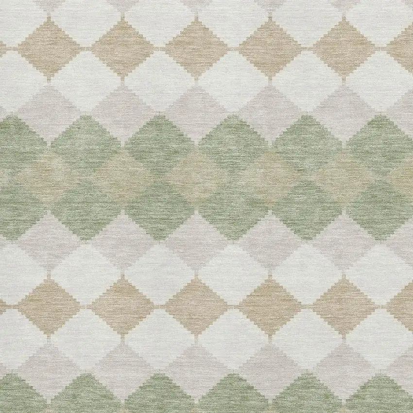 Artichoke Green Ivory And Taupe Geometric Washable Area Rug With UV Protection Photo 2