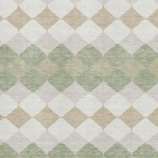 Artichoke Green Ivory And Taupe Geometric Washable Area Rug With UV Protection Photo 2