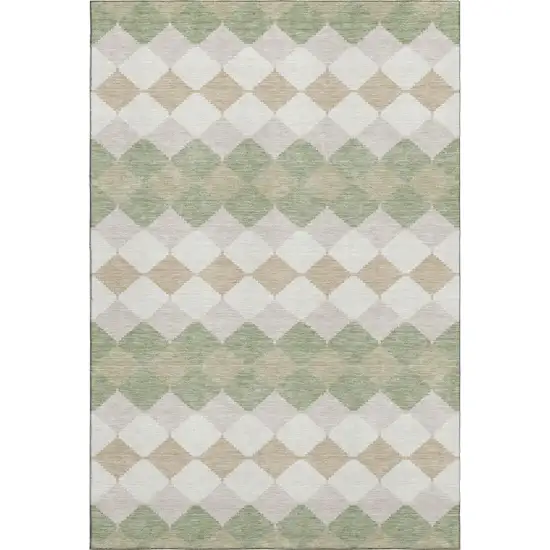 Artichoke Green Ivory And Taupe Geometric Washable Area Rug With UV Protection Photo 1