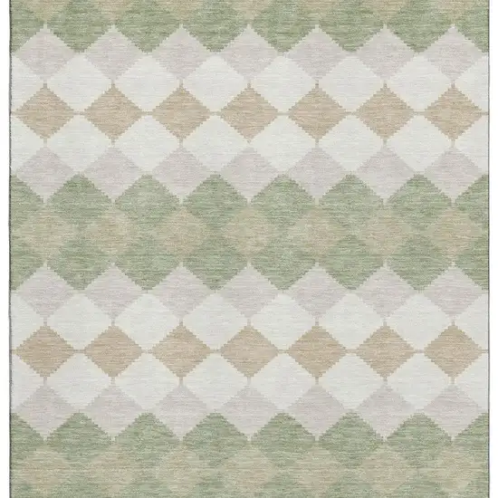 Artichoke Green Ivory And Taupe Geometric Washable Area Rug With UV Protection Photo 2