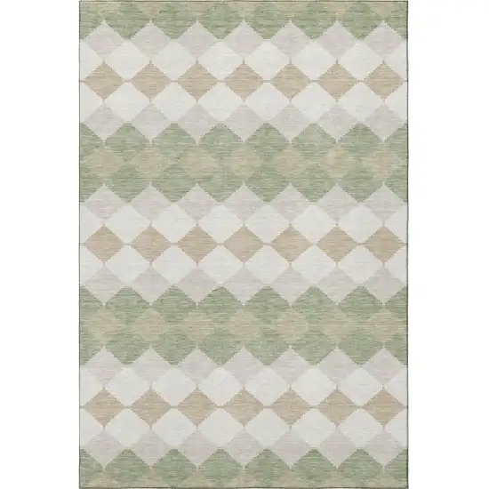 Artichoke Green Ivory And Taupe Geometric Washable Area Rug With UV Protection Photo 3