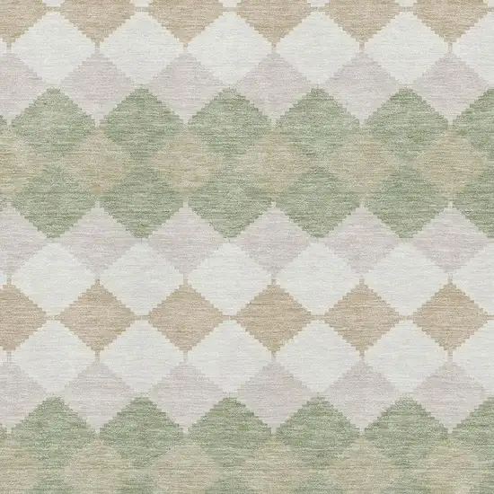 Artichoke Green Ivory And Taupe Geometric Washable Area Rug With UV Protection Photo 2