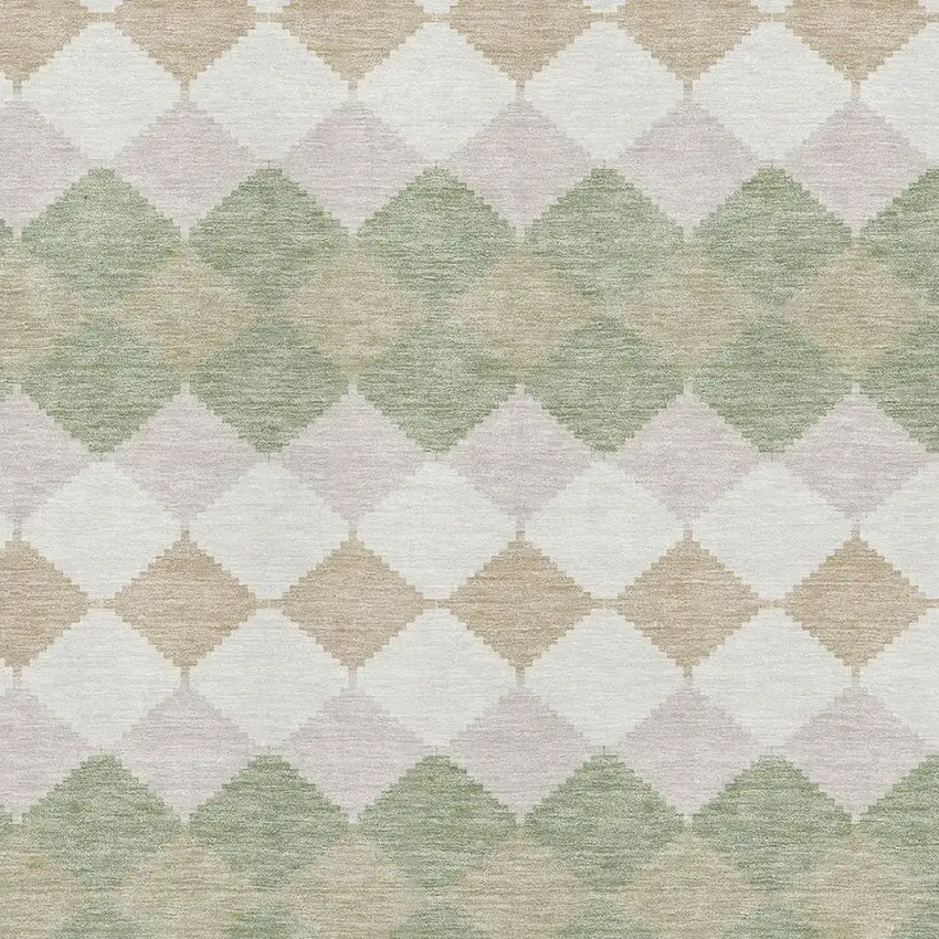 Artichoke Green Ivory And Taupe Geometric Washable Area Rug With UV Protection Photo 2