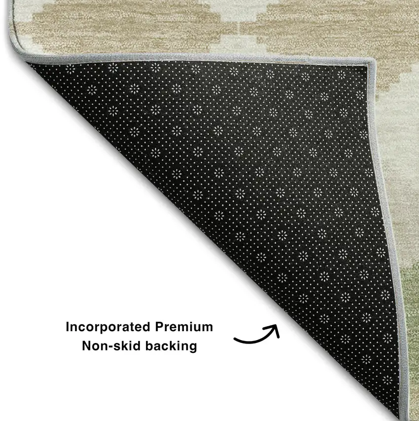 Artichoke Green Ivory And Taupe Geometric Washable Area Rug With UV Protection Photo 6