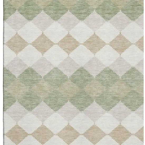 Artichoke Green Ivory And Taupe Geometric Washable Area Rug With UV Protection Photo 2