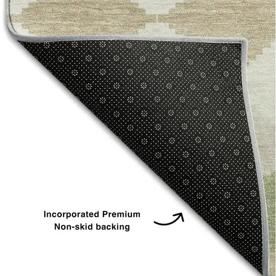 Artichoke Green Ivory And Taupe Geometric Washable Area Rug With UV Protection Photo 6