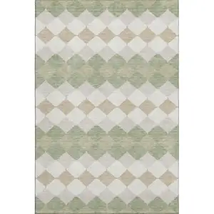 Photo of Artichoke Green Ivory And Taupe Geometric Washable Area Rug With UV Protection
