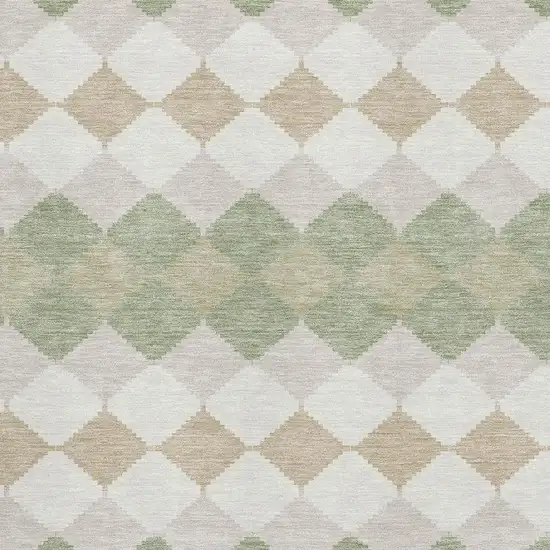 Artichoke Green Ivory And Taupe Geometric Washable Area Rug With UV Protection Photo 2