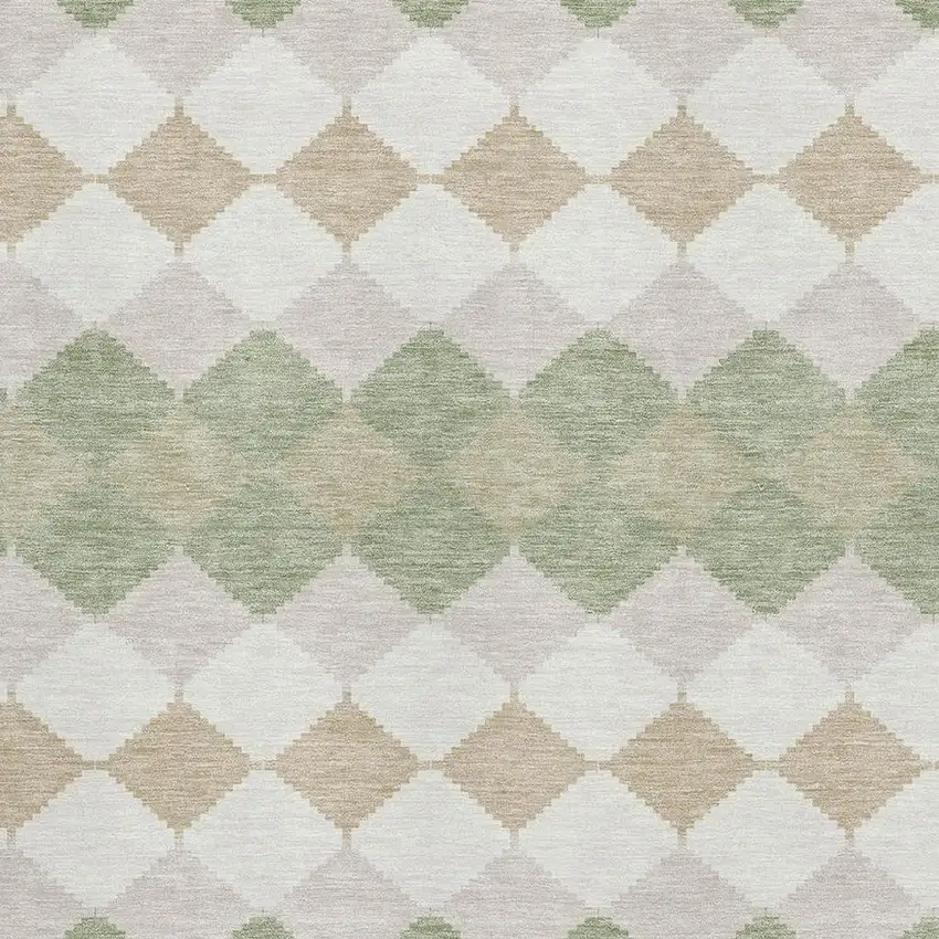 Artichoke Green Ivory And Taupe Geometric Washable Area Rug With UV Protection Photo 2