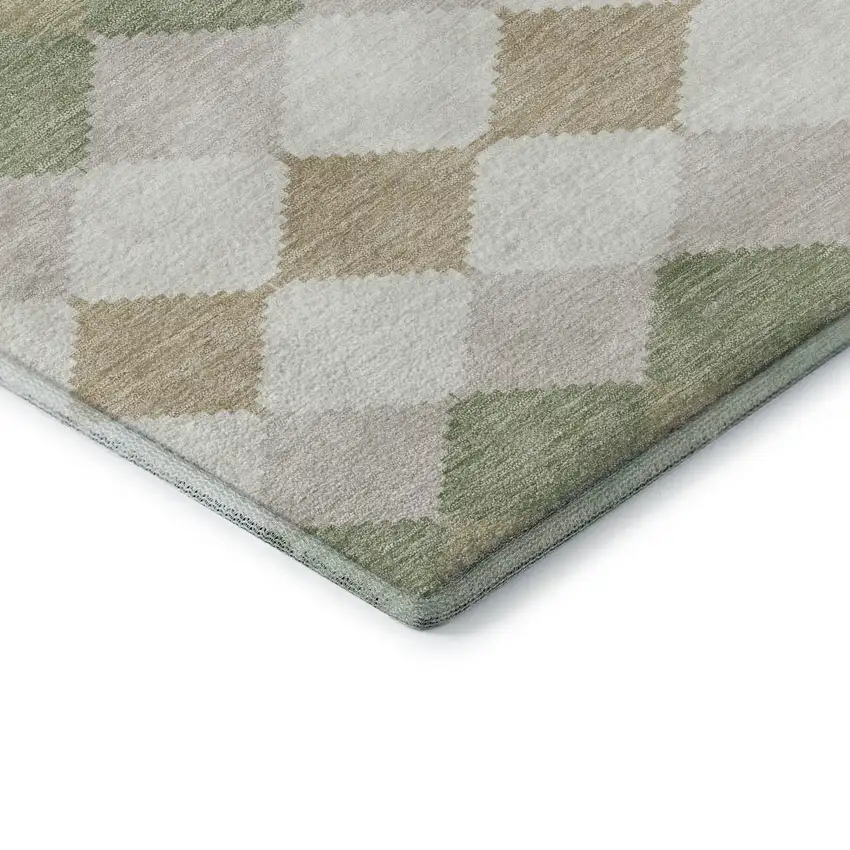 Artichoke Green Ivory And Taupe Geometric Washable Area Rug With UV Protection Photo 7