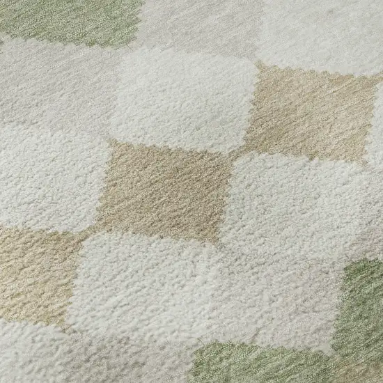 Artichoke Green Ivory And Taupe Geometric Washable Area Rug With UV Protection Photo 9