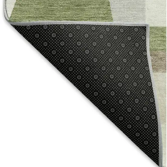 Artichoke Green Ivory And Taupe Geometric Washable Indoor Outdoor Area Rug Photo 8