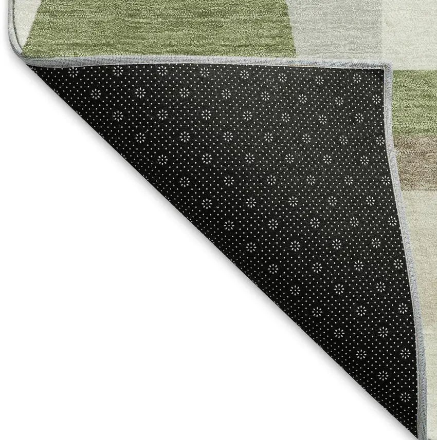 Artichoke Green Ivory And Taupe Geometric Washable Indoor Outdoor Area Rug Photo 8