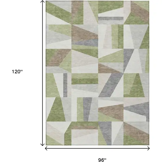 Artichoke Green Ivory And Taupe Geometric Washable Indoor Outdoor Area Rug Photo 3