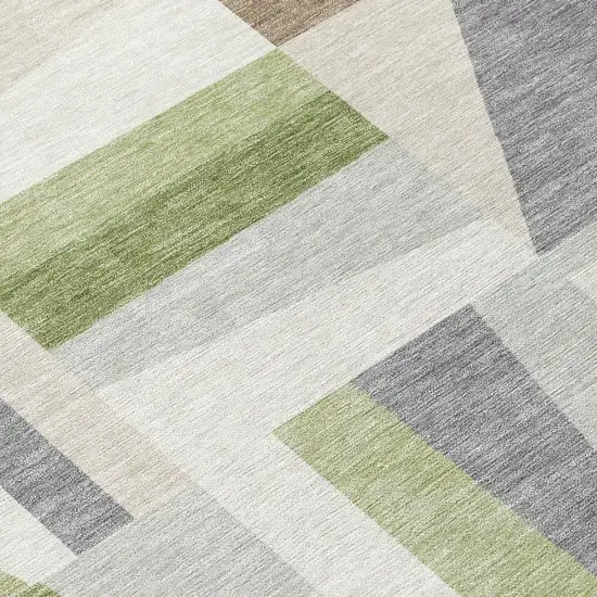 Artichoke Green Ivory And Taupe Geometric Washable Indoor Outdoor Area Rug Photo 8