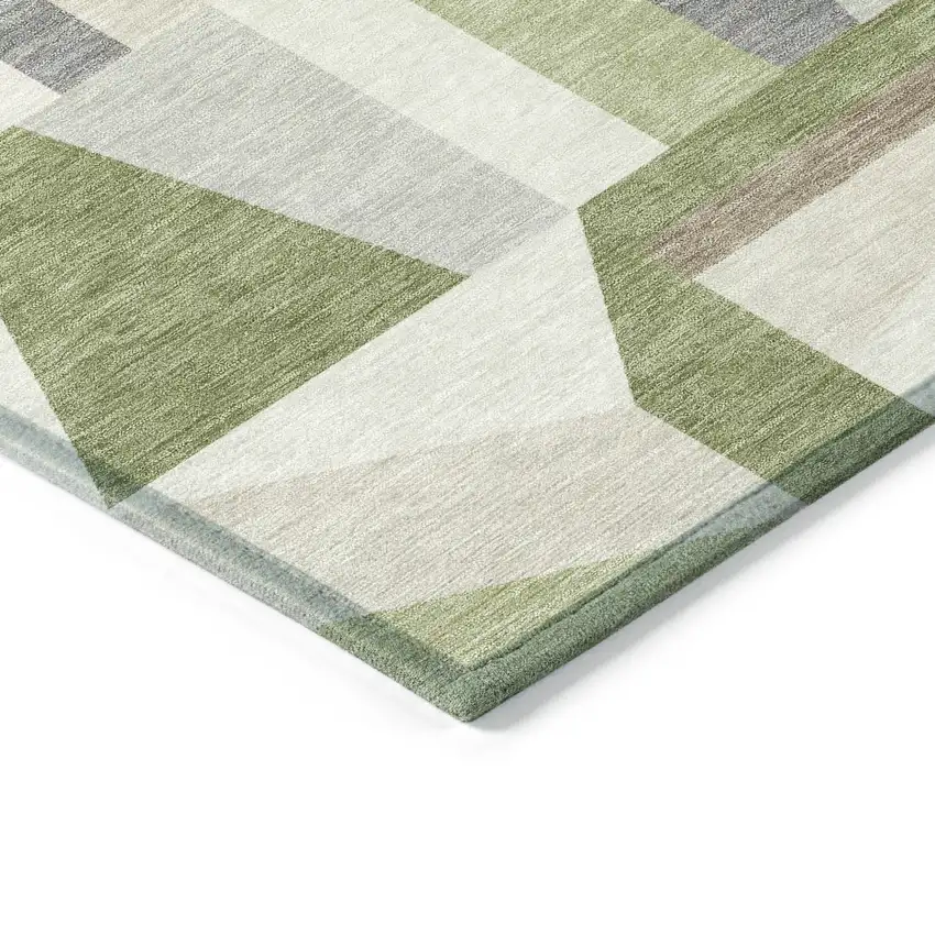 Artichoke Green Ivory And Taupe Geometric Washable Indoor Outdoor Area Rug Photo 4