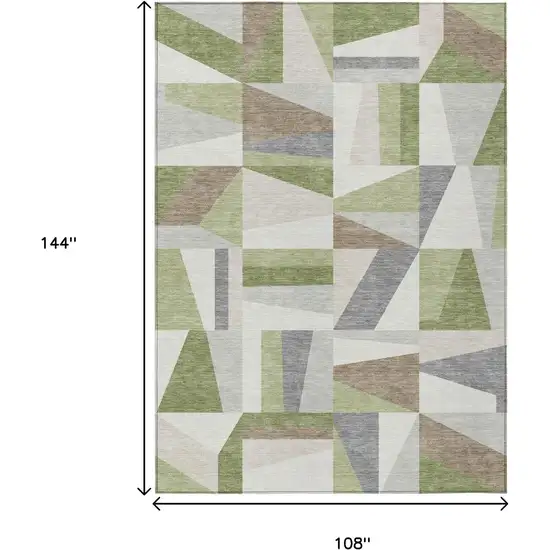 Artichoke Green Ivory And Taupe Geometric Washable Indoor Outdoor Area Rug Photo 3
