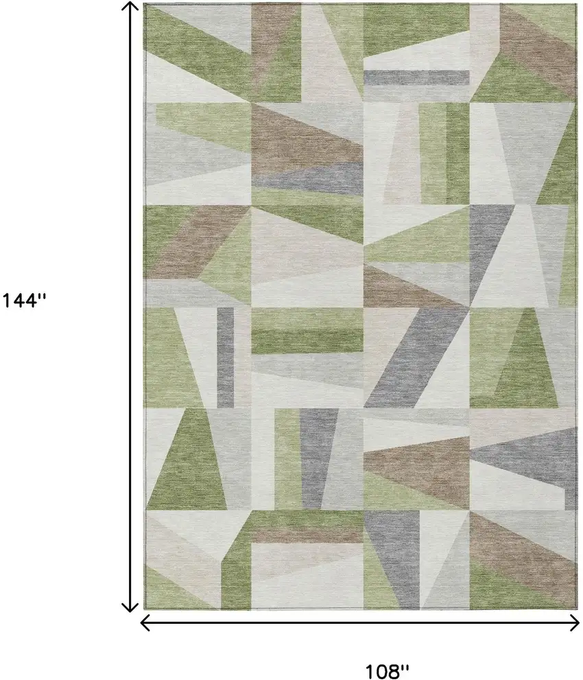 Artichoke Green Ivory And Taupe Geometric Washable Indoor Outdoor Area Rug Photo 3