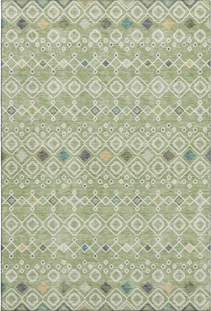 Artichoke Green Ivory And Teal Southwestern Washable Area Rug With UV Protection Photo 1