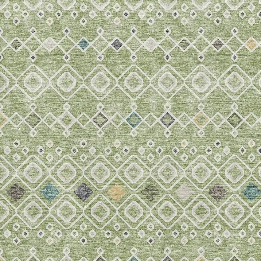 Artichoke Green Ivory And Teal Southwestern Washable Area Rug With UV Protection Photo 2