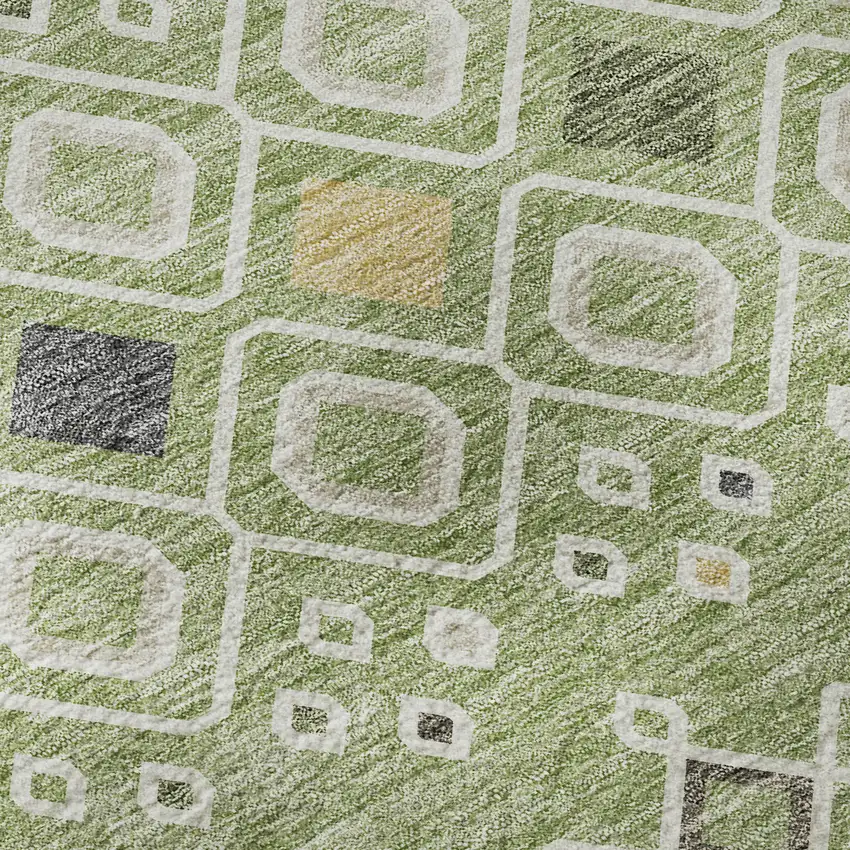 Artichoke Green Ivory And Teal Southwestern Washable Area Rug With UV Protection Photo 9