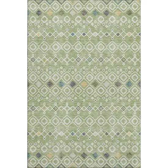 Artichoke Green Ivory And Teal Southwestern Washable Area Rug With UV Protection Photo 1