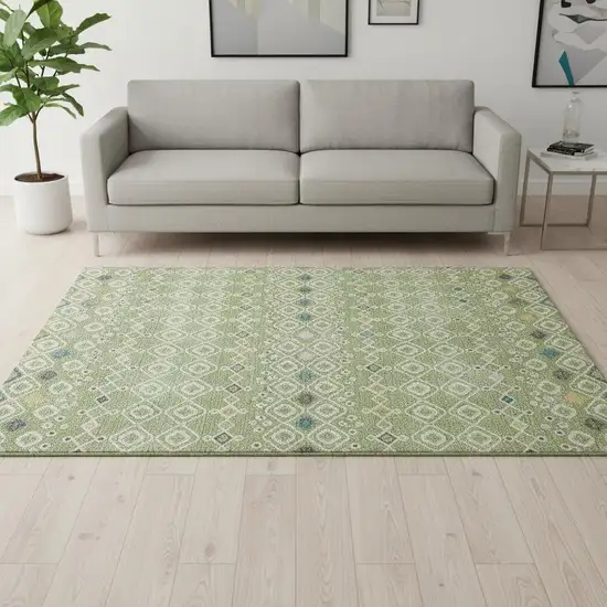 Artichoke Green Ivory And Teal Southwestern Washable Area Rug With UV Protection Photo 2