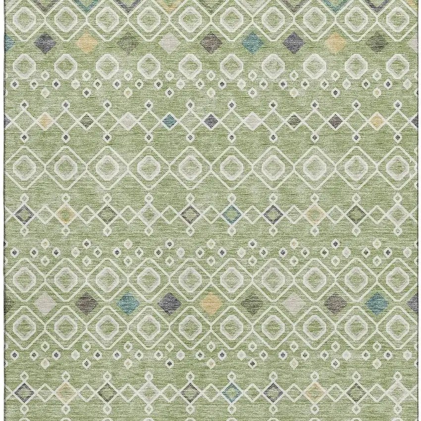 Artichoke Green Ivory And Teal Southwestern Washable Area Rug With UV Protection Photo 3