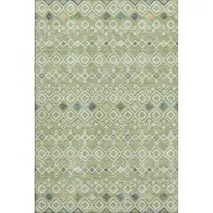 Photo of Artichoke Green Ivory And Teal Southwestern Washable Area Rug With UV Protection