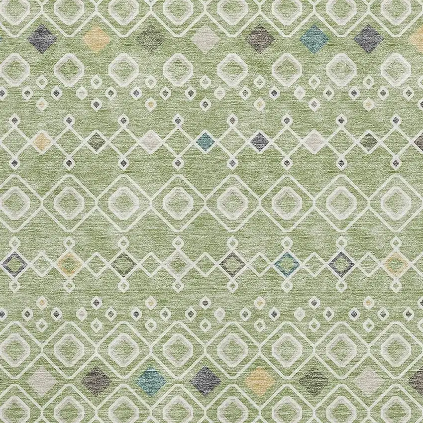 Artichoke Green Ivory And Teal Southwestern Washable Area Rug With UV Protection Photo 2