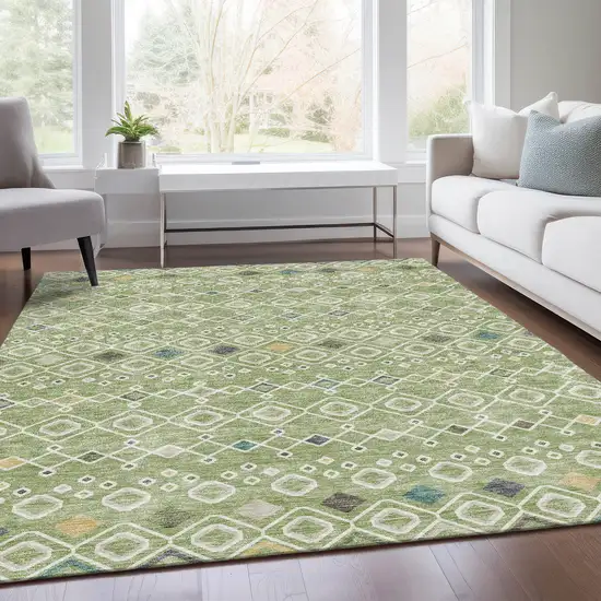 Artichoke Green Ivory And Teal Southwestern Washable Area Rug With UV Protection Photo 5