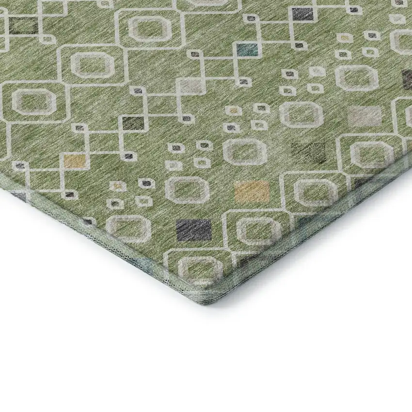 Artichoke Green Ivory And Teal Southwestern Washable Area Rug With UV Protection Photo 7